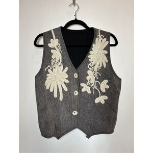 Gray Floral Embroidered Women's Vest